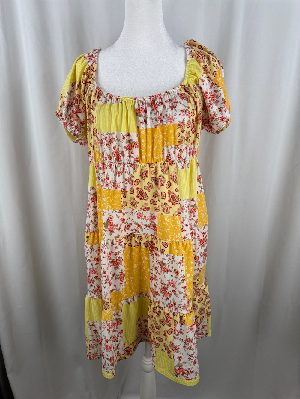 Ultra Flirt Yellow Patchwork Floral Midi Dress